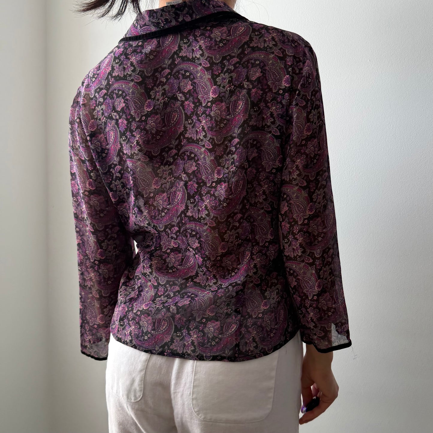 Nine West Purple Paisley Silk Button Up Blouse - Medium