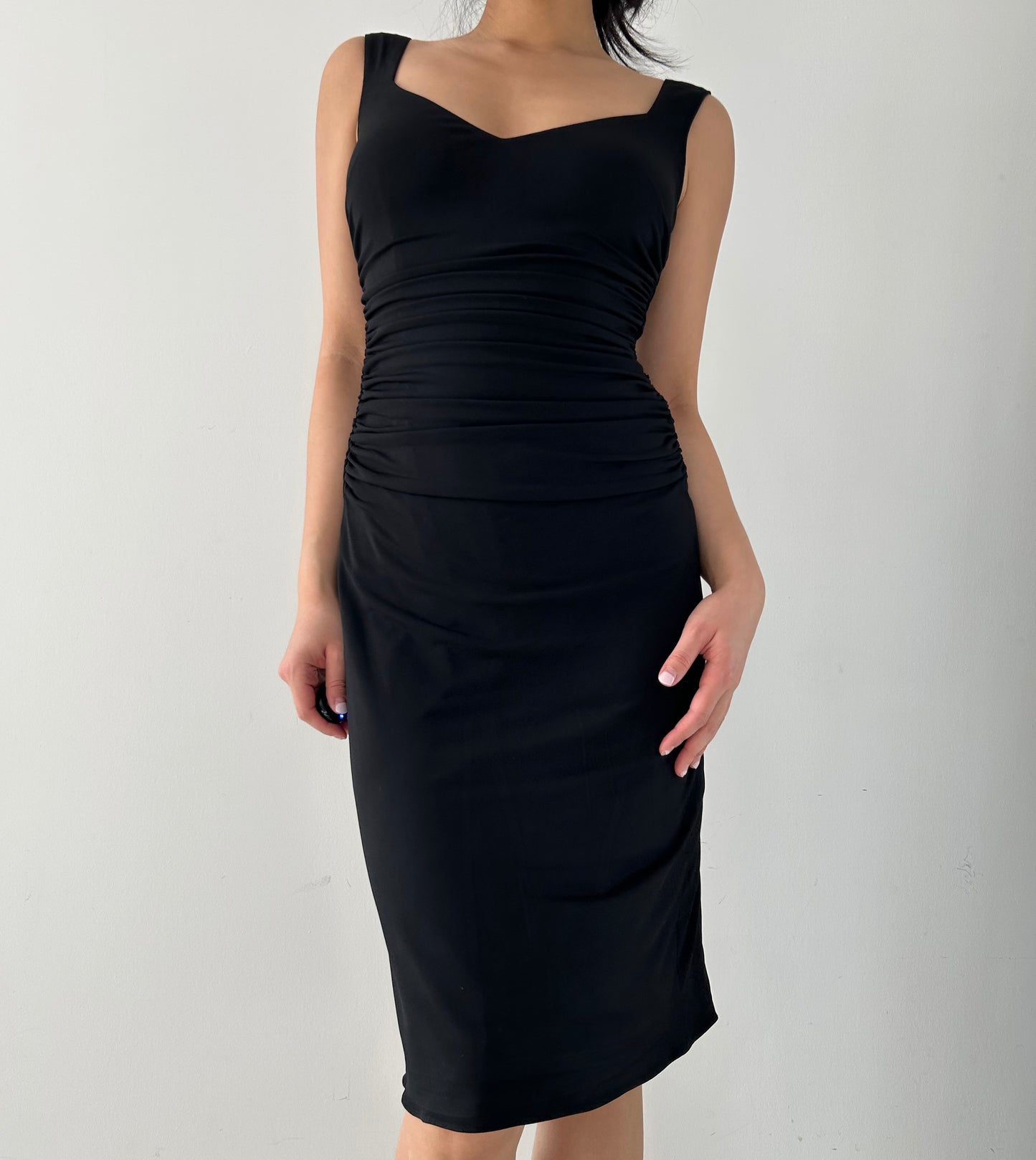 Black Ruched Midi Dress - Small