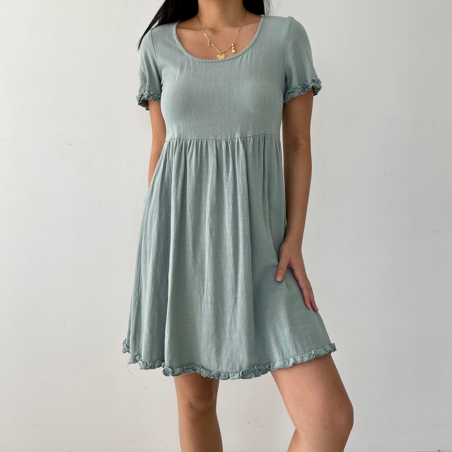 Green Linen Babydoll Dress - X-Small