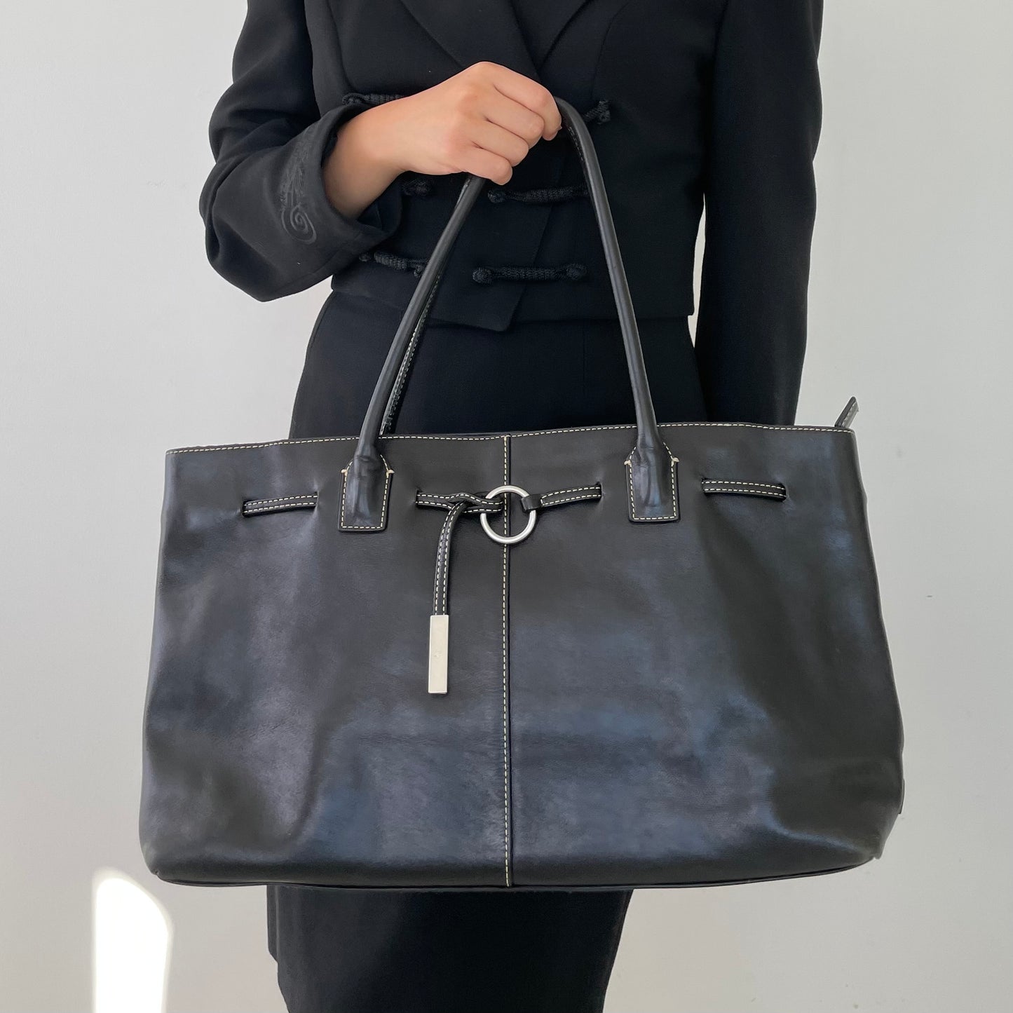 Agnès B. Voyage Black Leather Tote