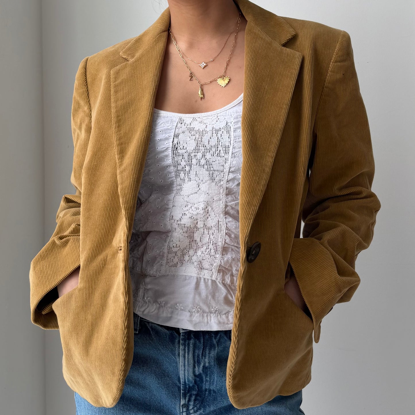 Marella Brown Corduroy Single Breasted Blazer - Small