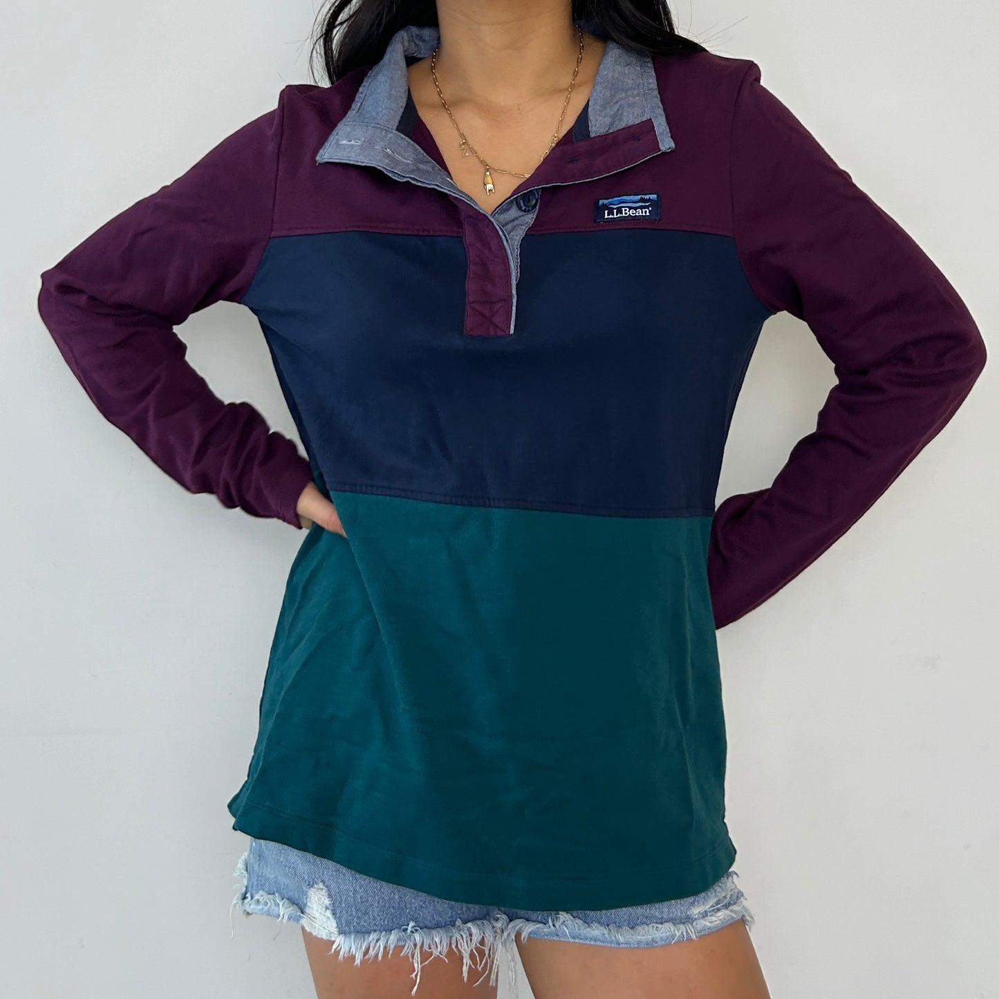 L.L. Bean Colour Block Half-Snap Pullover - Small