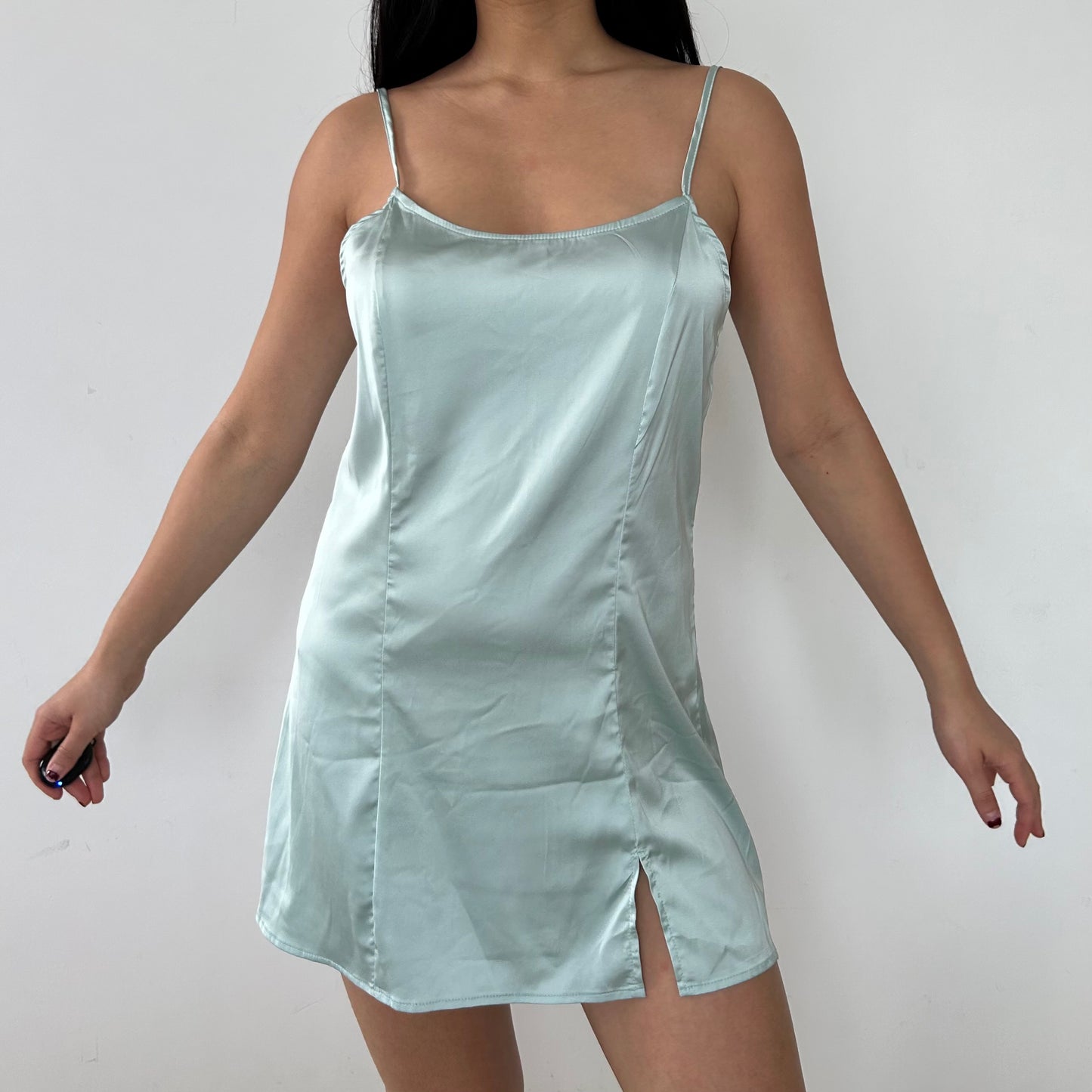 Green Satin Slip Dress - Small