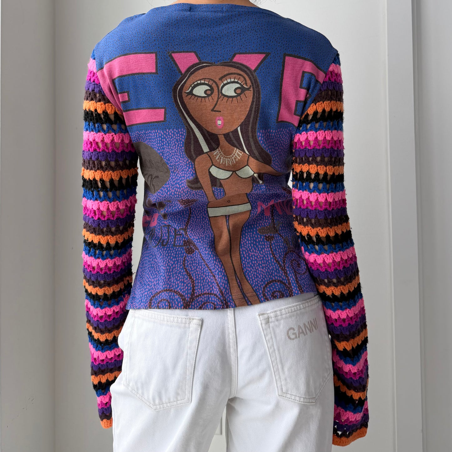 Custo Barcelona Blue Graphic Knit Long Sleeve Tee - Large