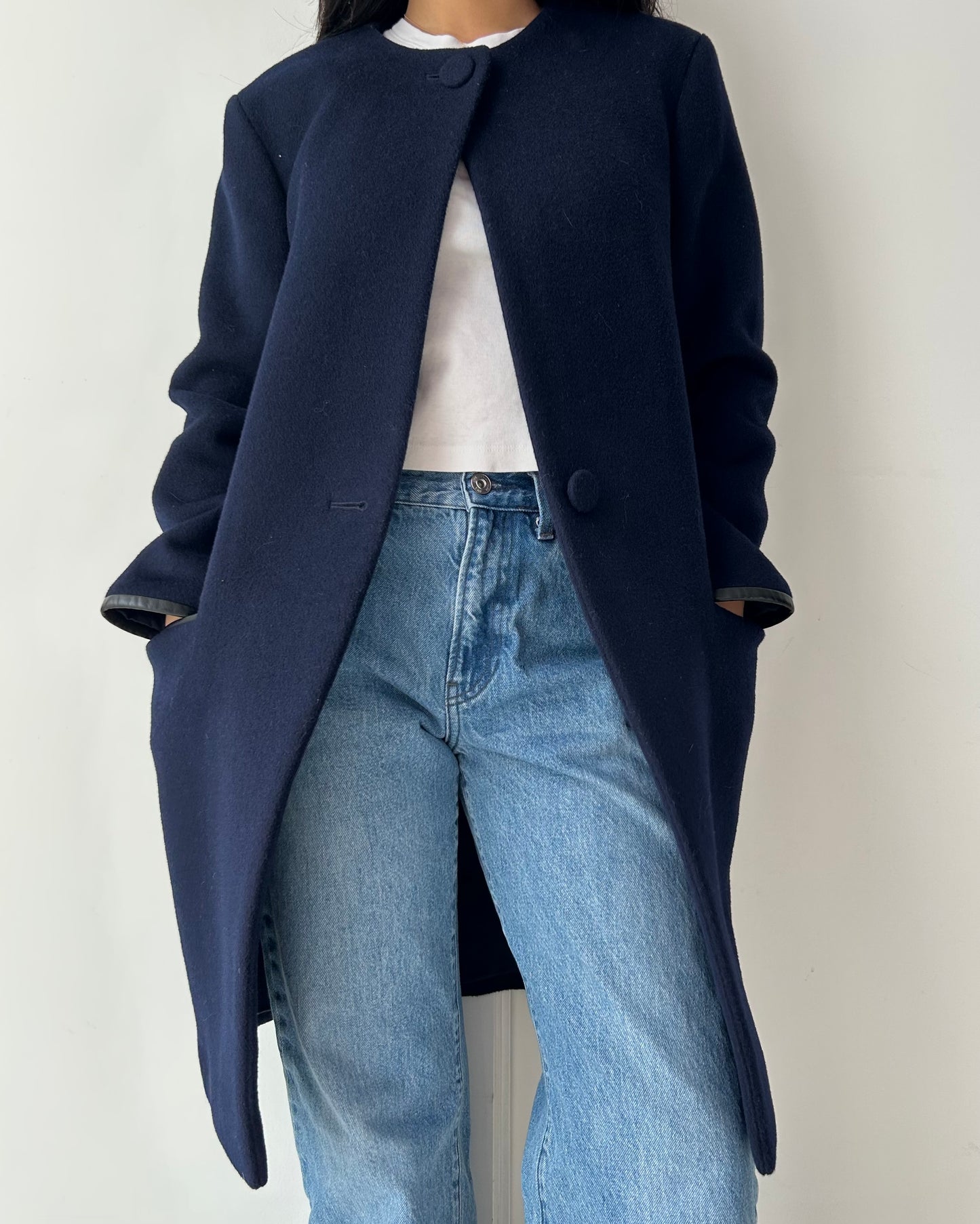 Club Monaco Navy Wool Overcoat - X-Small