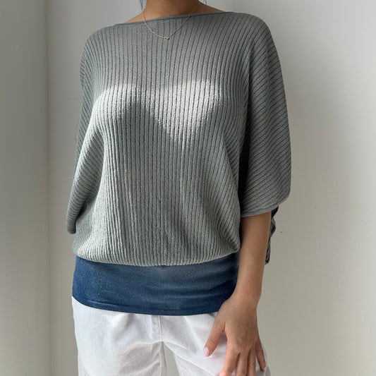 Metallic Rib Knit Open Back Top - Small