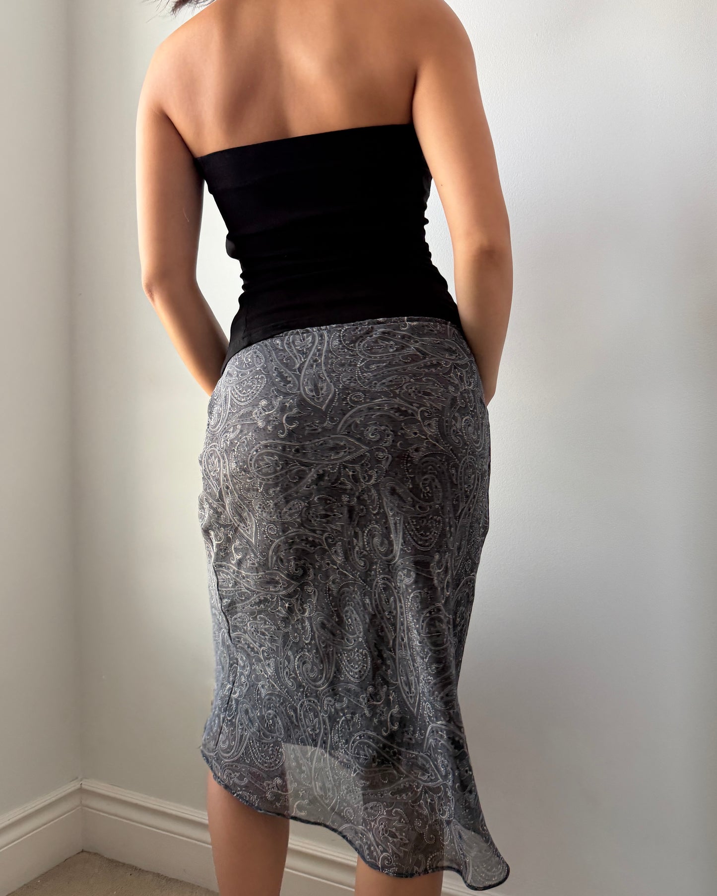 90s Made in Canada Black Paisley Slip Skirt - Medium