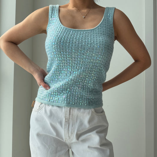 Old Label Jacob Blue Sequin Knit Tank Top - Small