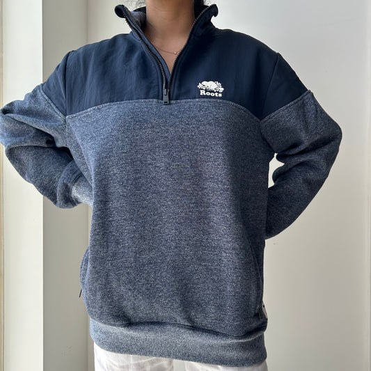 Roots Navy and Heather Quarter Zip Sweatshirt - Medium