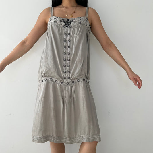 Massimo Dutti Silver Embellished Silk Dress - Large