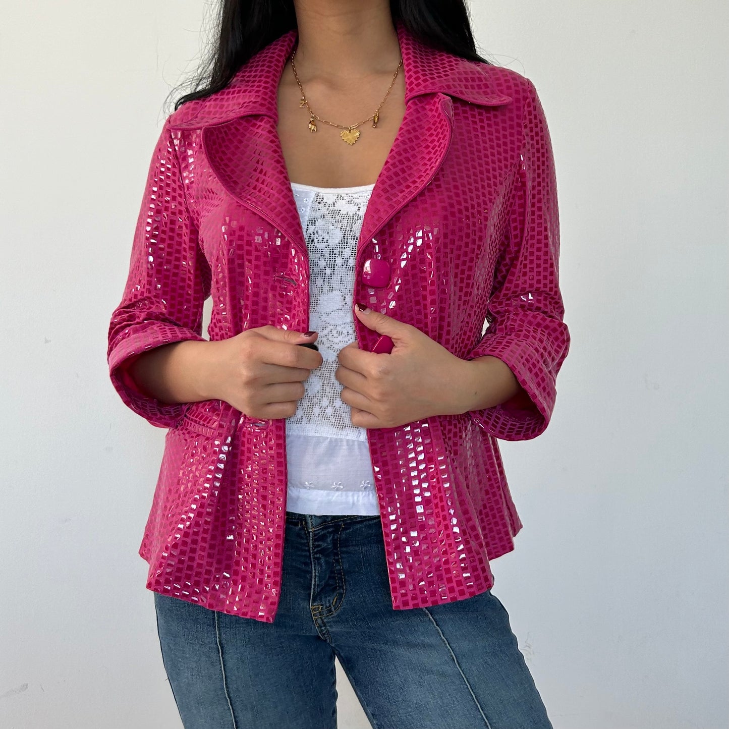 Vintage 90s Made in USA Pink Vinyl Jacket - Medium