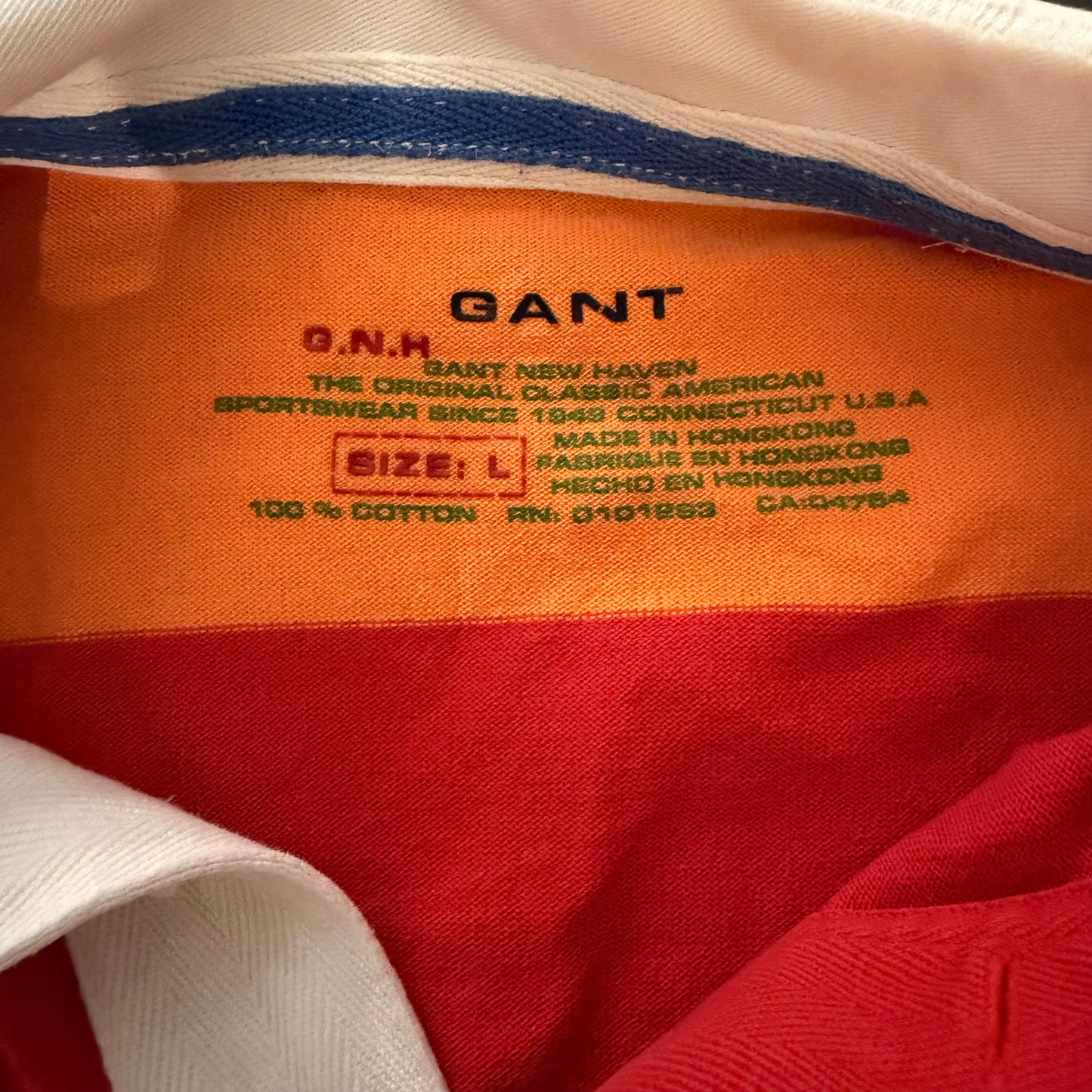 1990s Gant Orange Striped Long Sleeve Rugby Shirt - Large