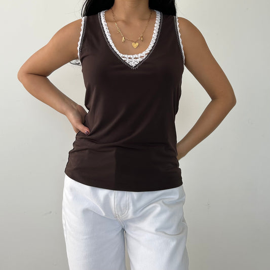 Oscar by Oscar de la Renta Brown Tank Top - Small/Medium