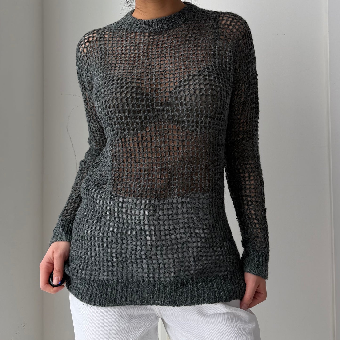 Knitbrary Baby Alpaca and Silk Open Knit Sweater - Medium