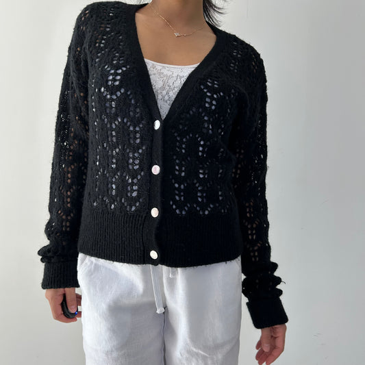 Morgan de Toi Black Wool and Alpaca Open Knit Cardigan - Small