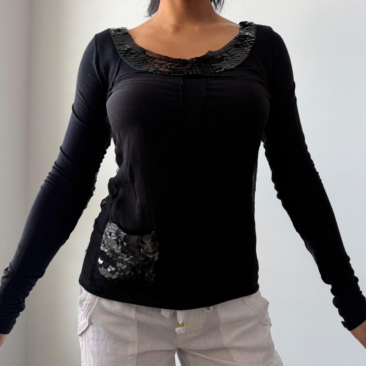 Vanessa Bruno Black Sequin Long Sleeve Top - X-Small