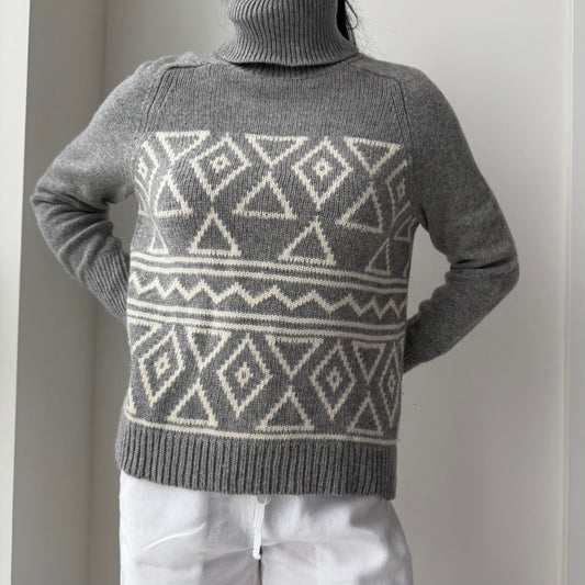J. Crew Grey Wool and Cashmere Geometric Turtleneck Jumper - Small