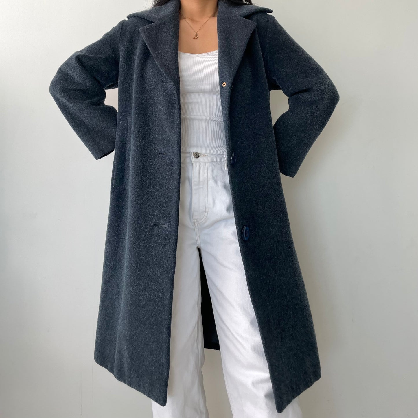 Vintage Muted Blue Overcoat - Small