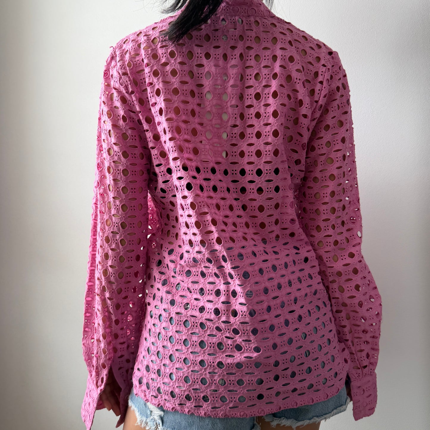 Calypso St. Barth Pink Long Sleeve Eyelet Top - Small