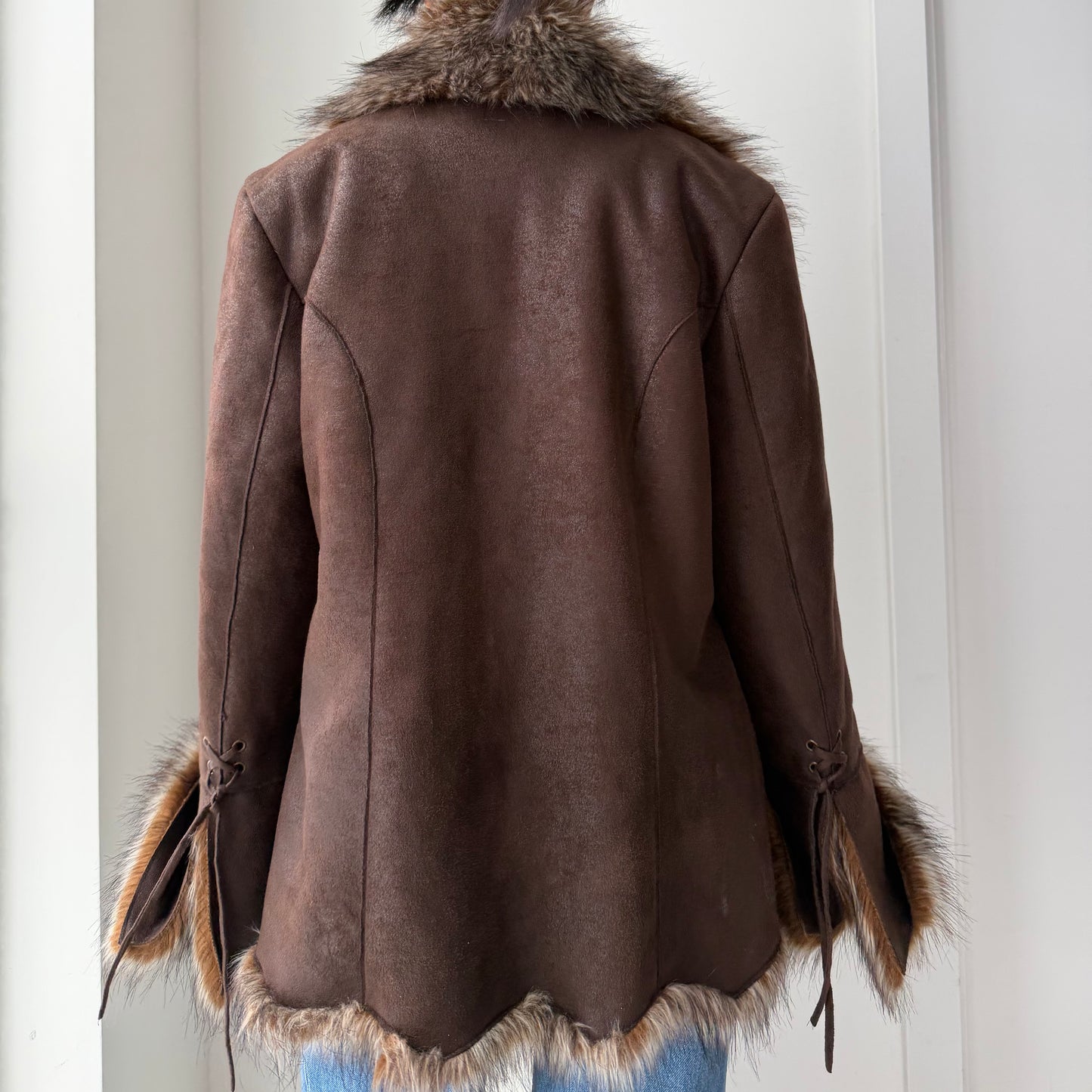 Novelti for Laura Petites Brown Faux Fur Trim Afghan Jacket - Medium