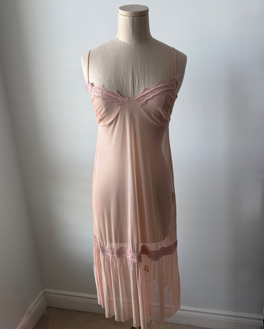 Phard Blush Pink Lace-Trim Lingerie Slip Dress - Medium