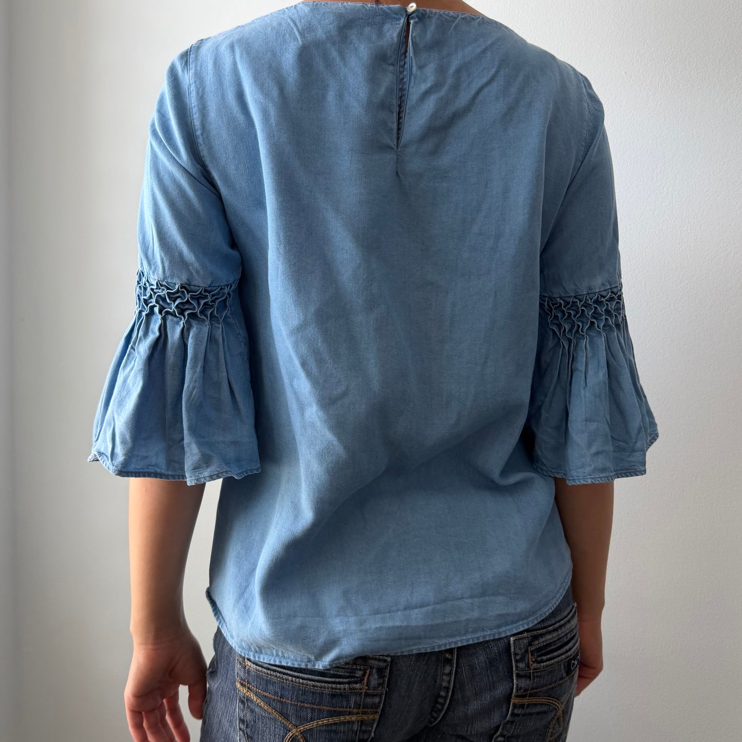Massimo Dutti Blue Bell-Sleeve Top - X-Small