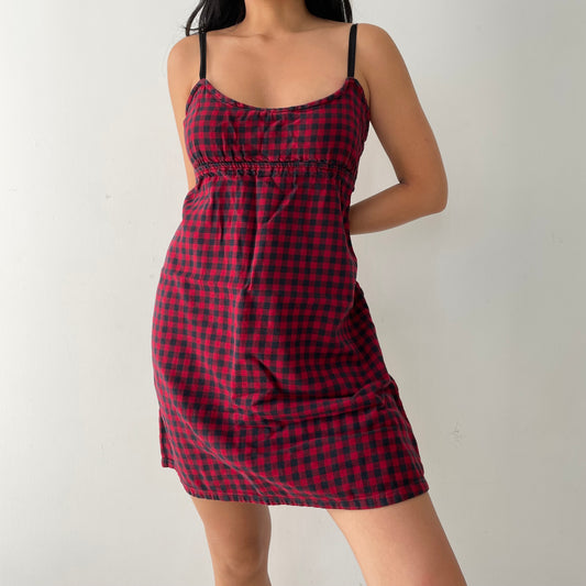 Lord & Taylor Red and Black Buffalo Plaid Babydoll Dress - Medium