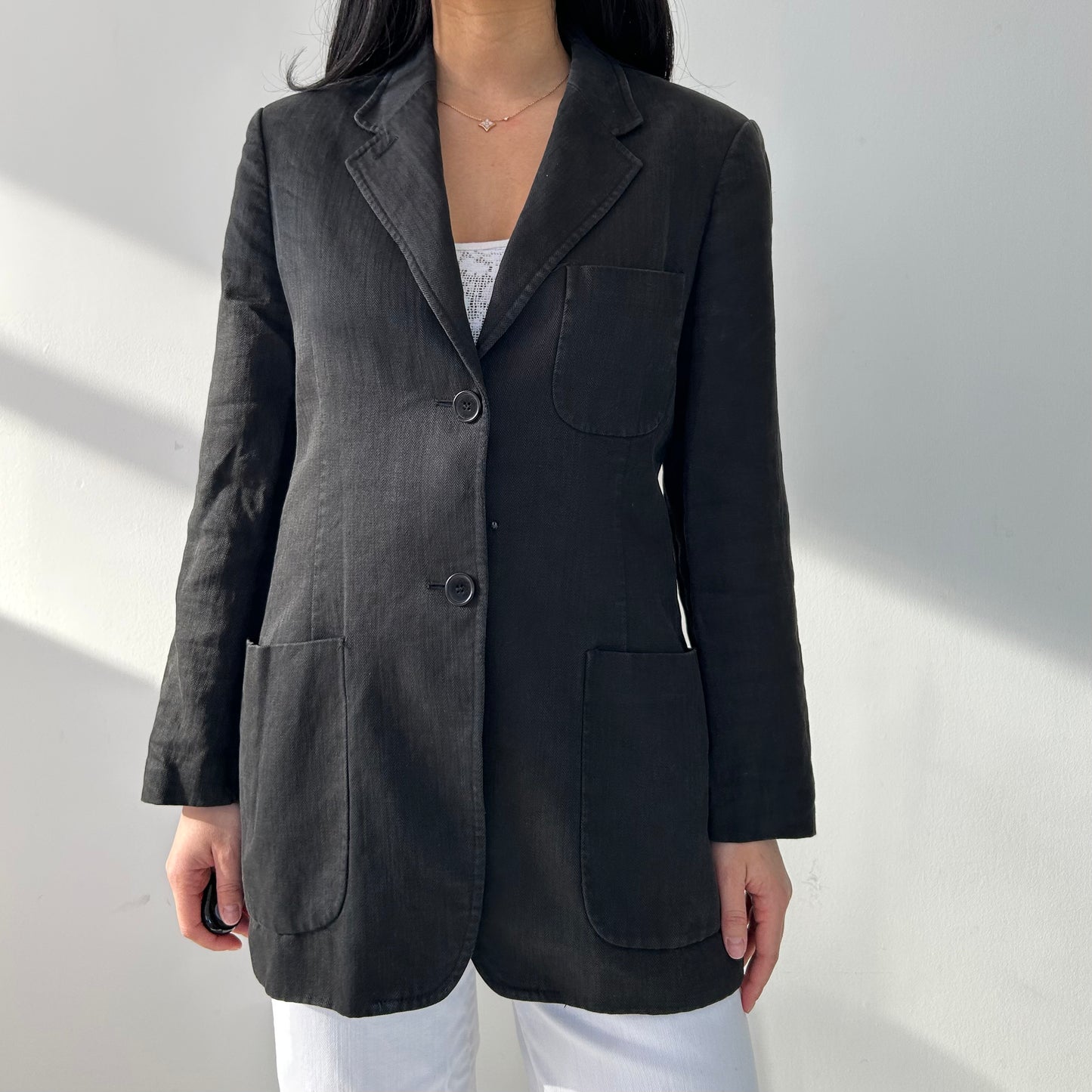 Vintage 1990s Gigue Black Linen Blazer - Medium