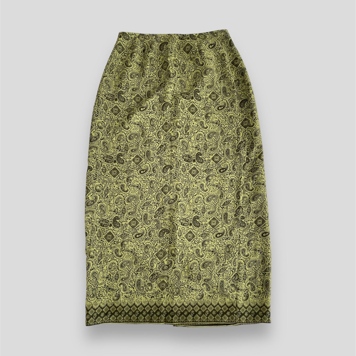 Old Label Reitmans Green Paisley Print Wrap Maxi Skirt - Medium