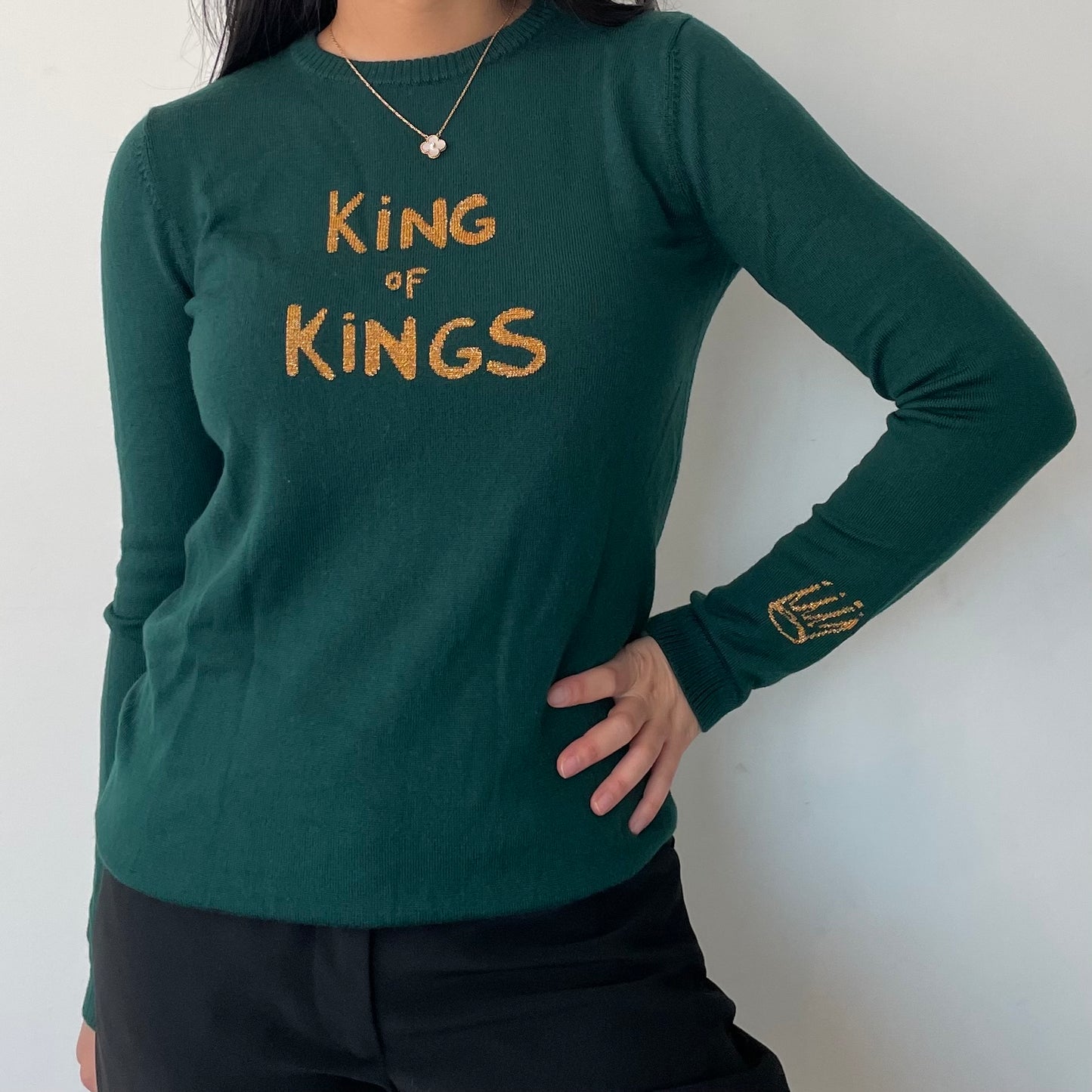 Bella Freud Green Crewneck 'King of Kings' Wool Jumper - Small