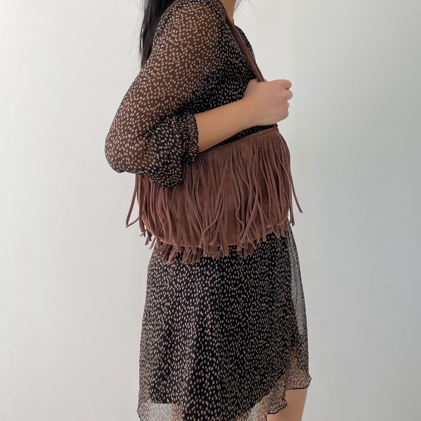 Brown Suede Fringe Hobo Bag