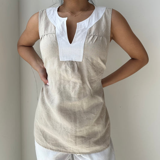 Beige Linen Sleeveless Top - Medium