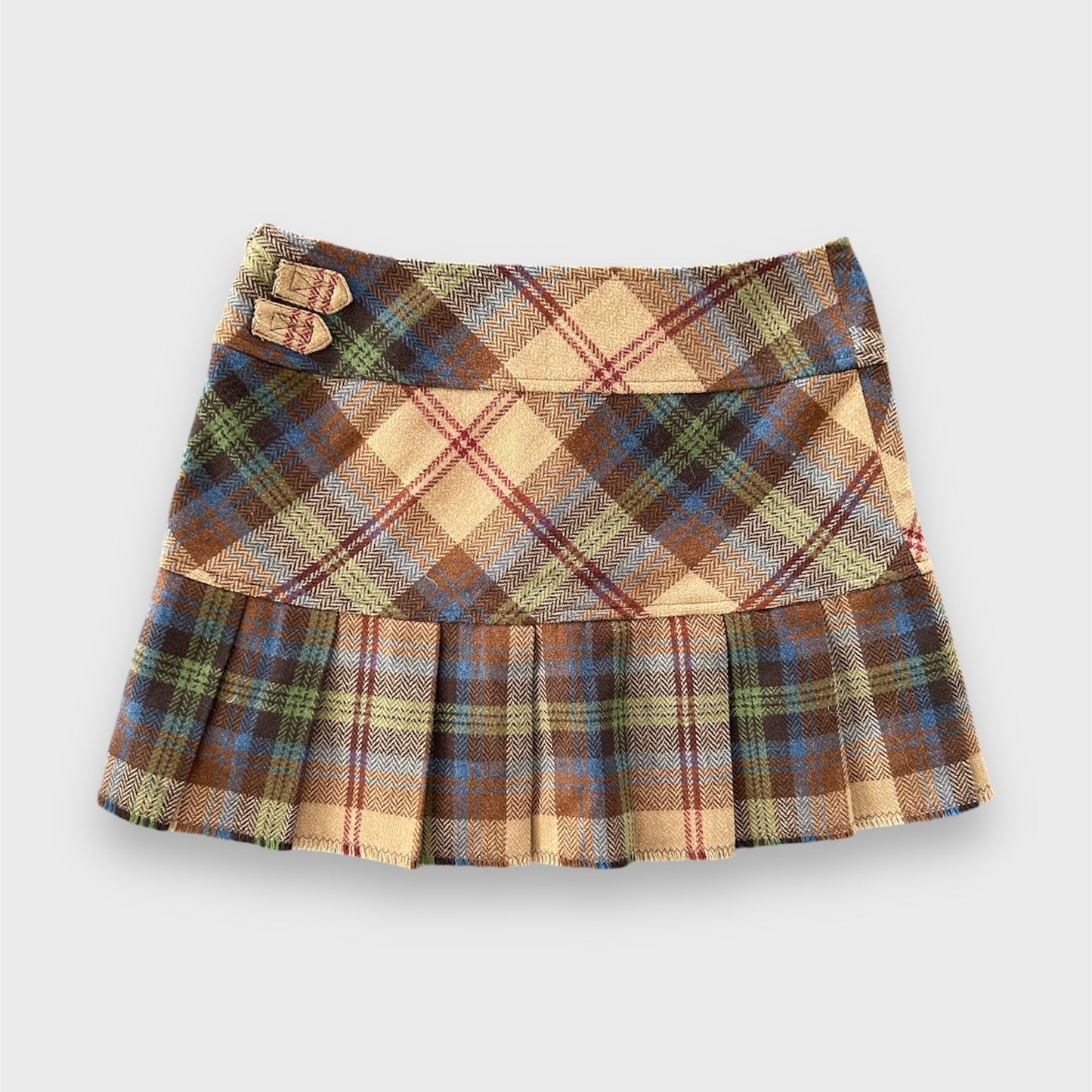 Roots Brown Tartan Wool Pleated Mini Skirt - W28