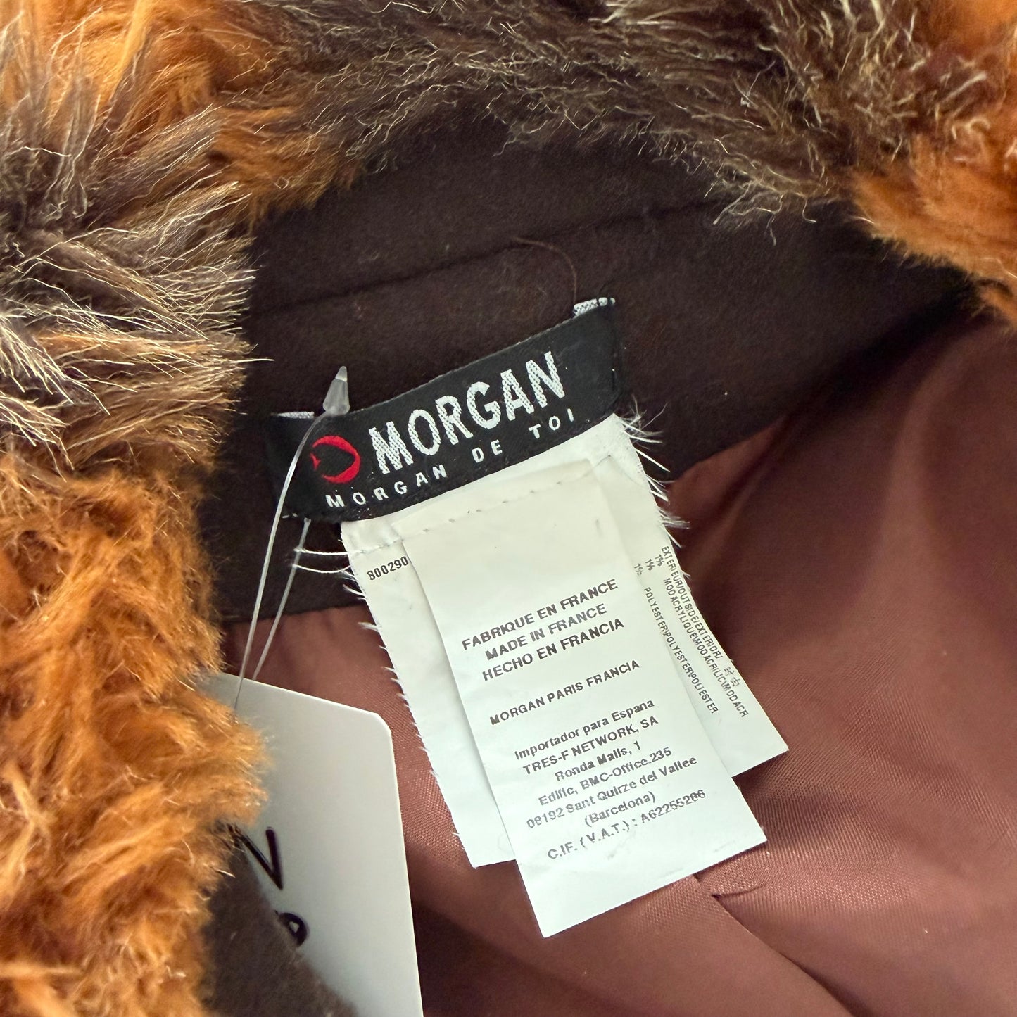 Morgan de Toi Brown Double Breasted Wool Coat with Faux Fur Trim - Medium