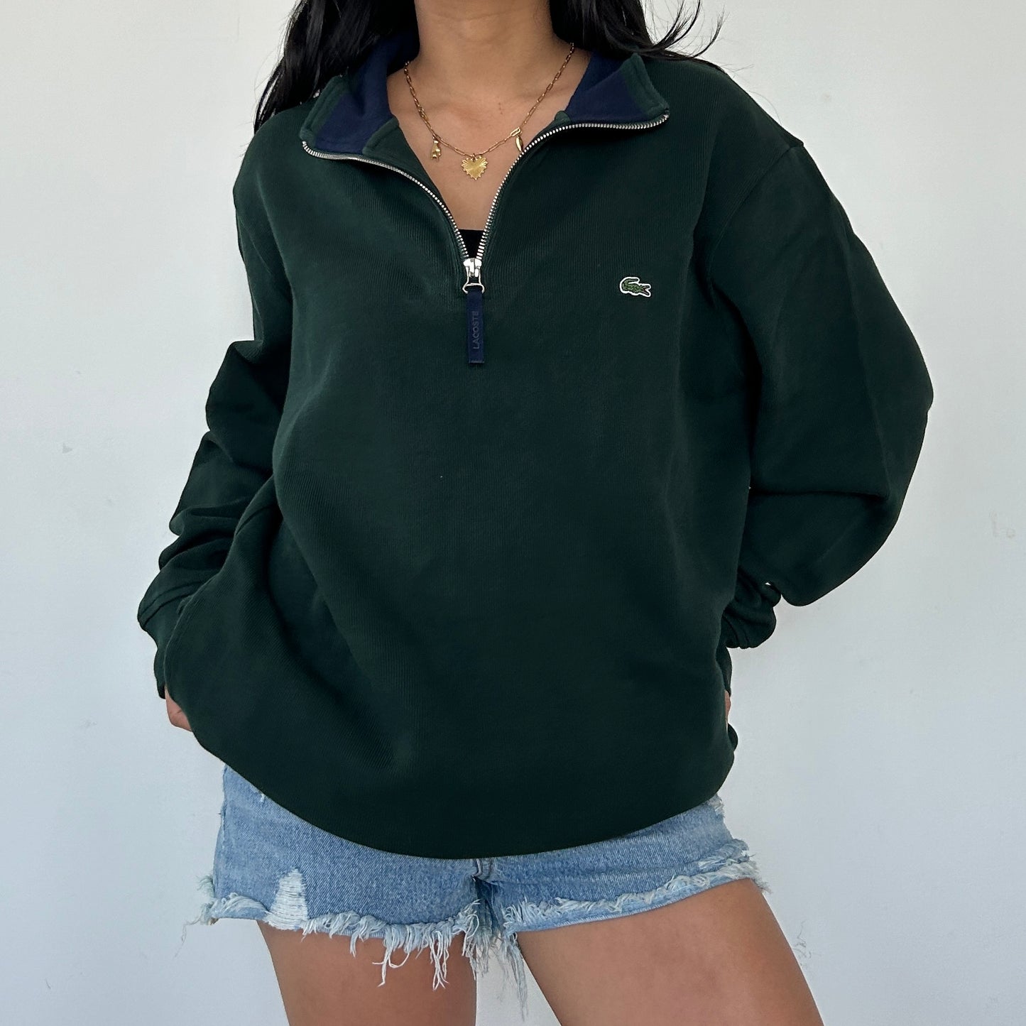 Lacoste Forest Green Quarter Zip Knit Jumper - 4XL