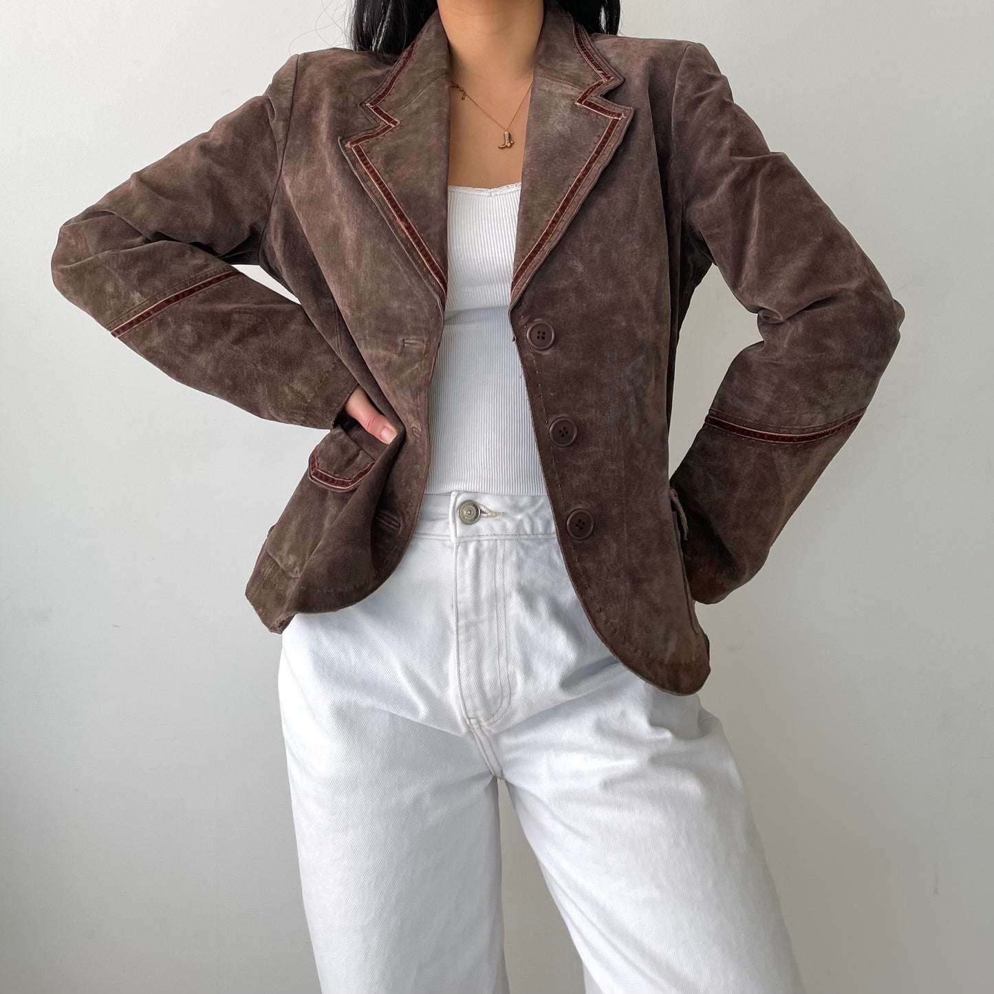 Suede Brown Leather Blazer - Small