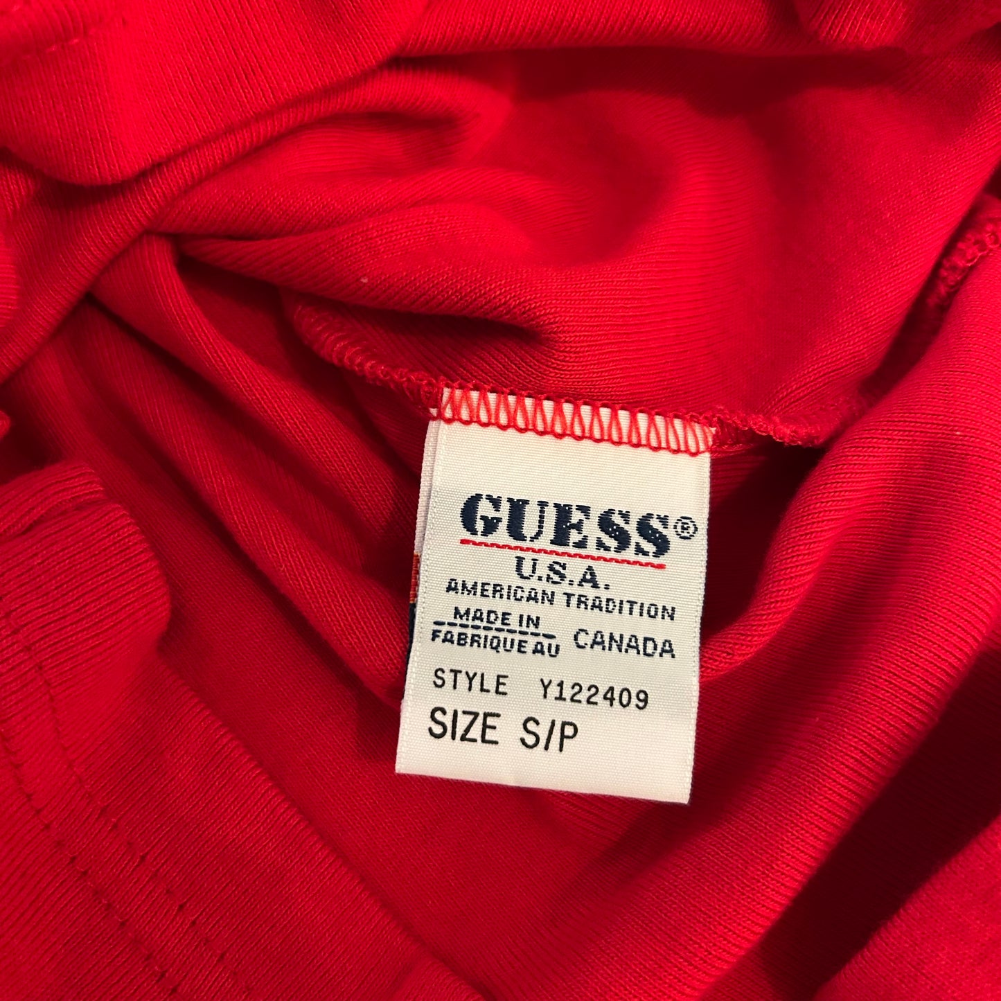 Vintage Made in Canada Guess Red V-Neck 3/4 Sleeve Tee - X-Small