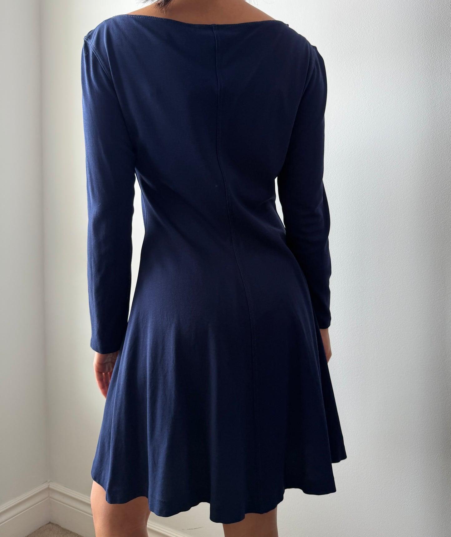 1990s Ritmo di Perla Midnight Blue Embellished Long Sleeve Dress - Medium
