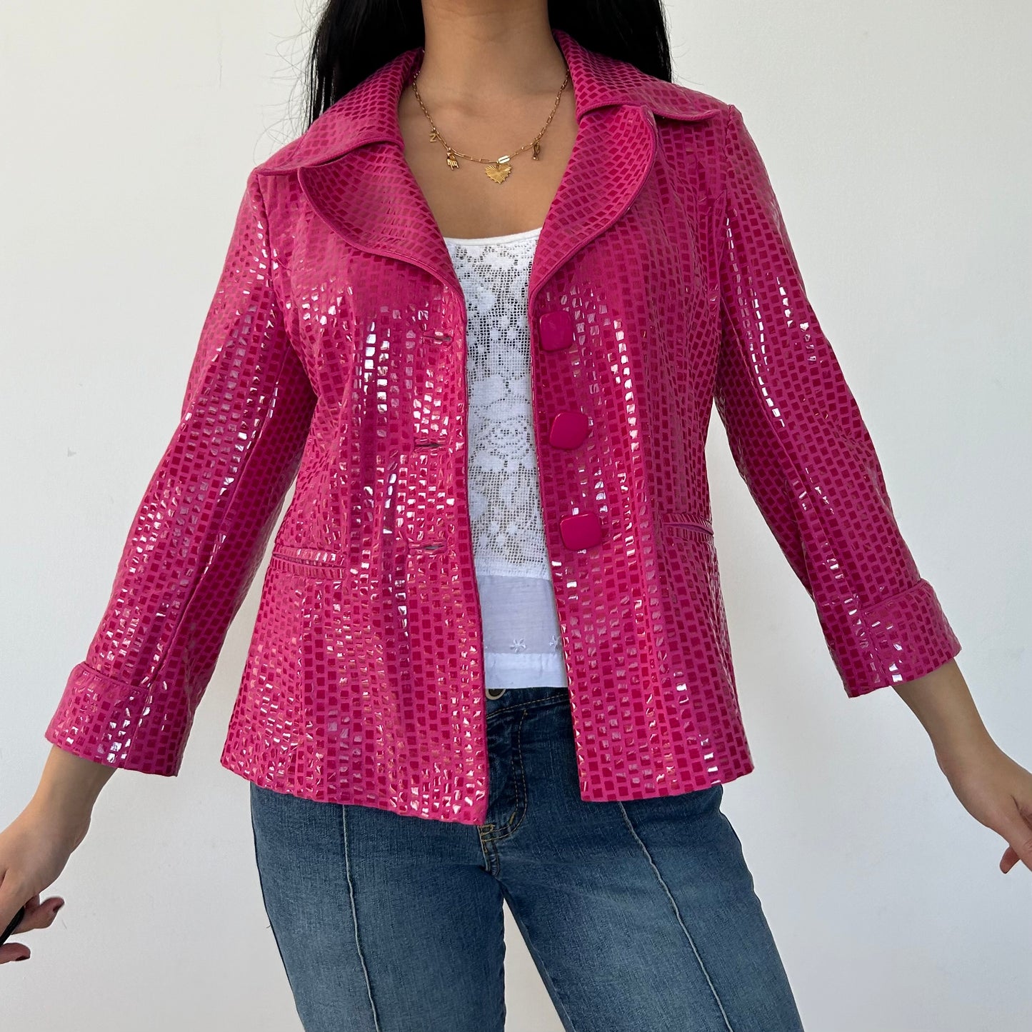 Vintage 90s Made in USA Pink Vinyl Jacket - Medium