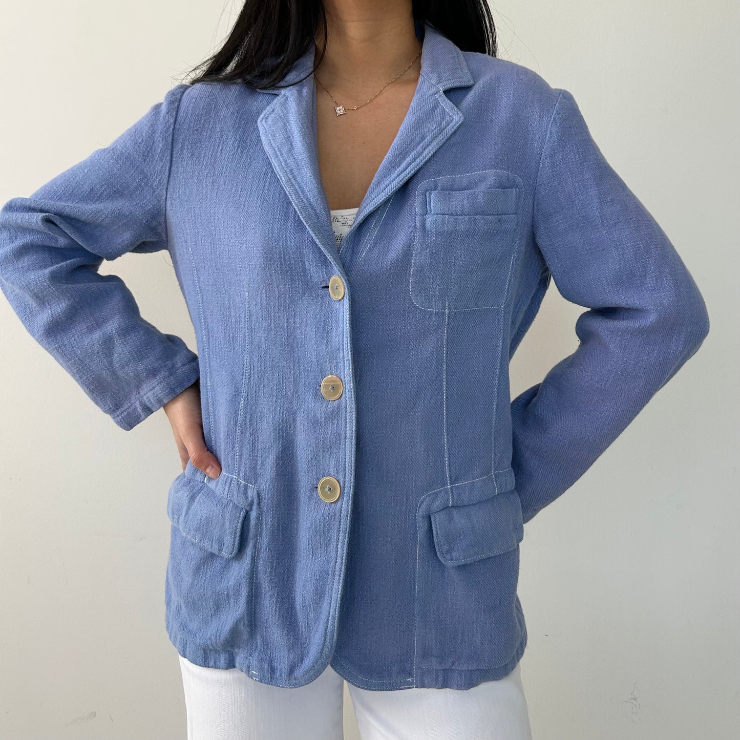 Vintage 1990s Jil Sander Blue Linen Blazer - Medium