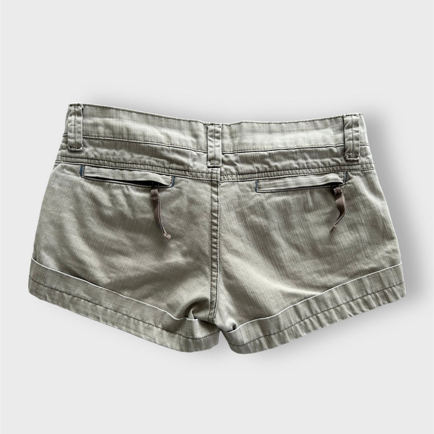 Low Waisted Micro Mini Khaki Shorts - Small