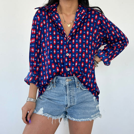 Vintage 1970s Givenchy Blue Patterned Shirt - Large