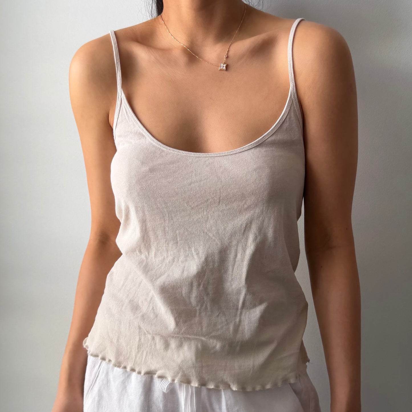 Massimo Dutti Beige Lettuce Hem Tank - Medium