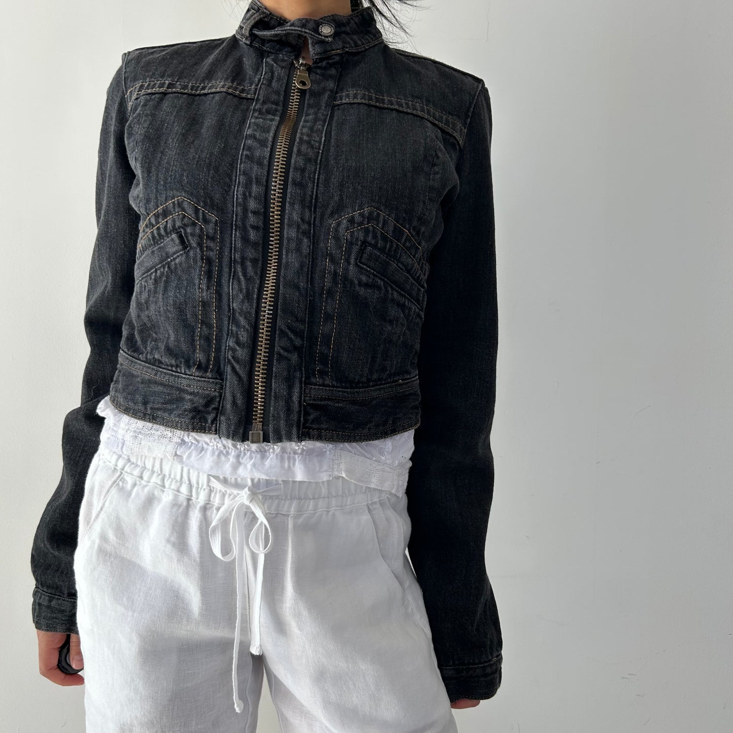 Bongo Cropped Denim Moto Jacket - Medium