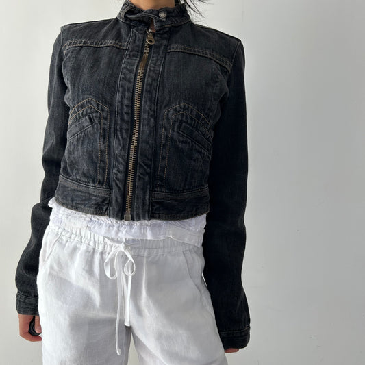 Bongo Cropped Denim Moto Jacket - Medium