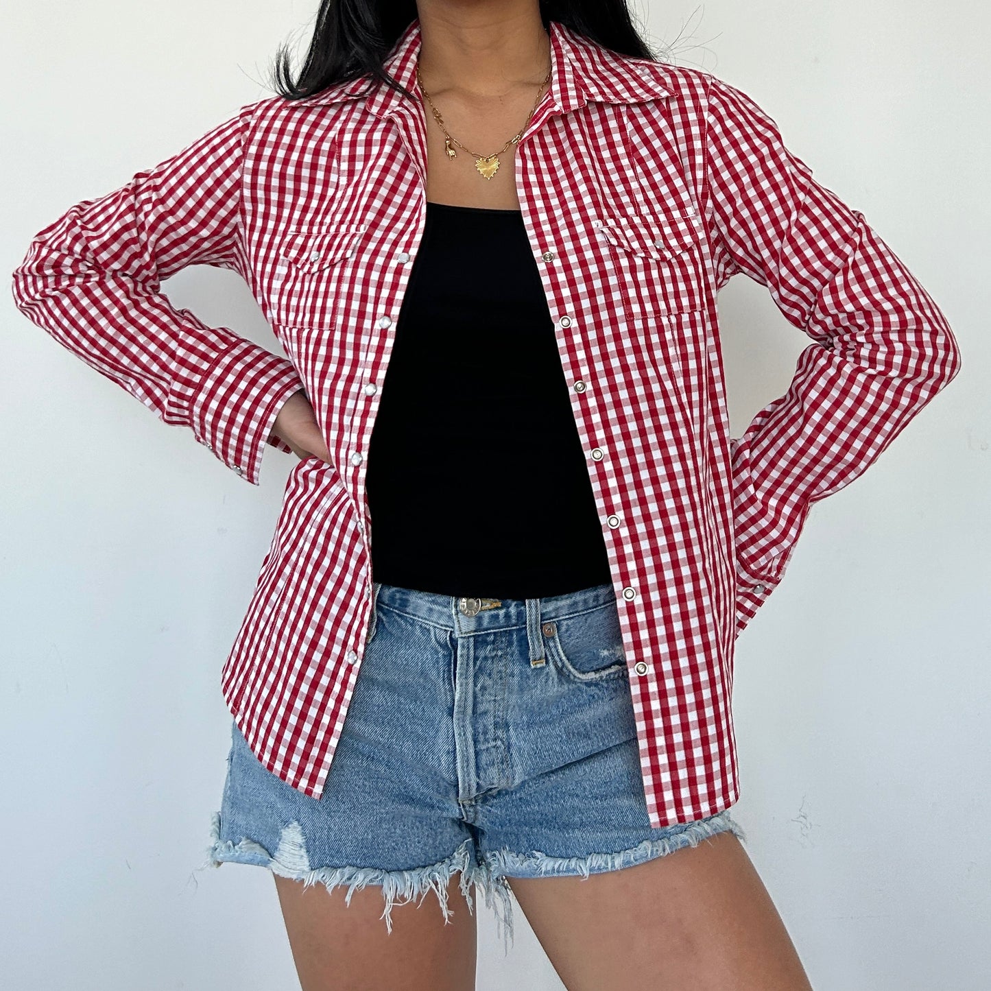 Jacob Connexion Red and White Gingham Shirt - Medium