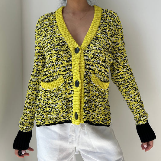 Rag & Bone Yellow and Black V-Neck Cardigan - Medium
