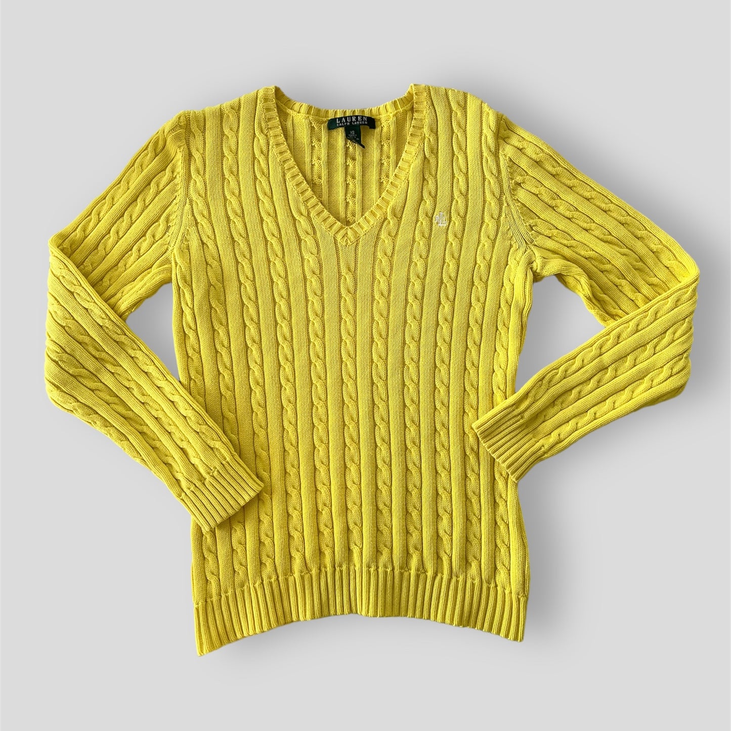 Lauren Ralph Lauren Yellow V-Neck Cable Knit Jumper - X-Small