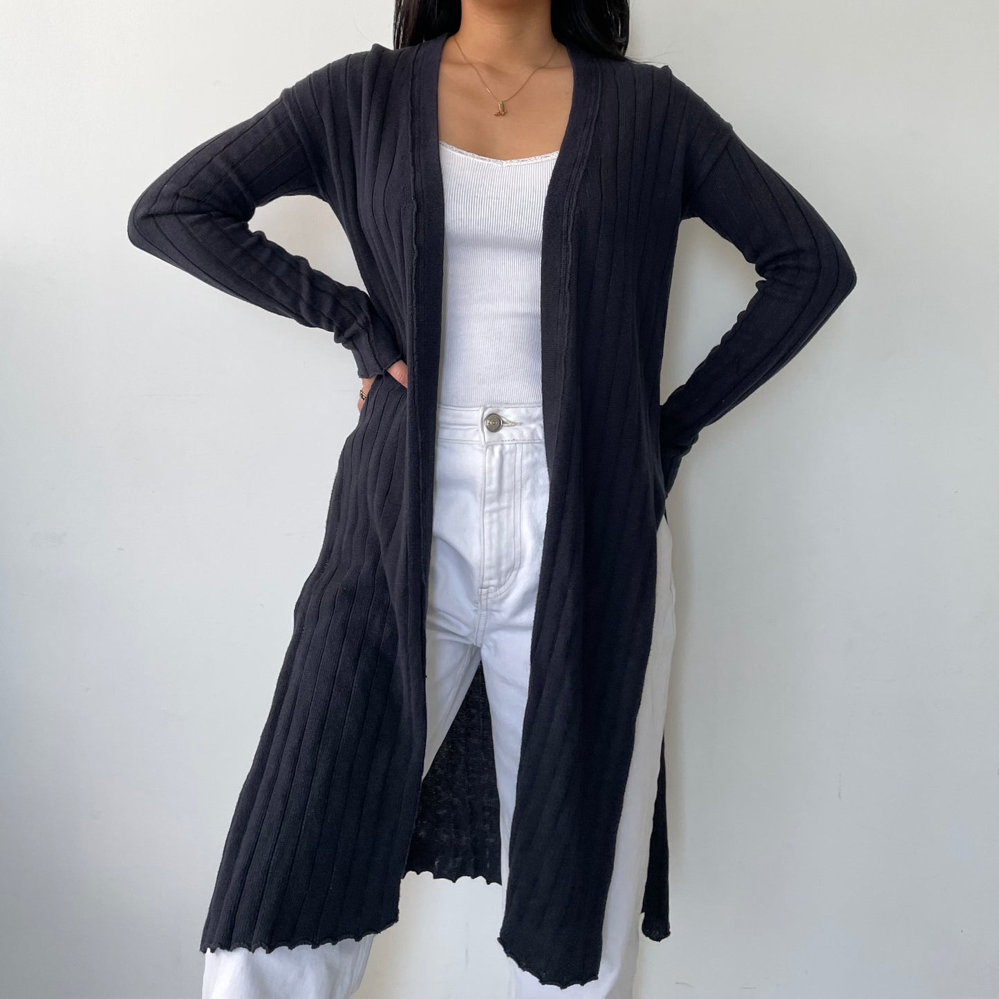 Free People Navy Longline Ribbed Cardigan - Small