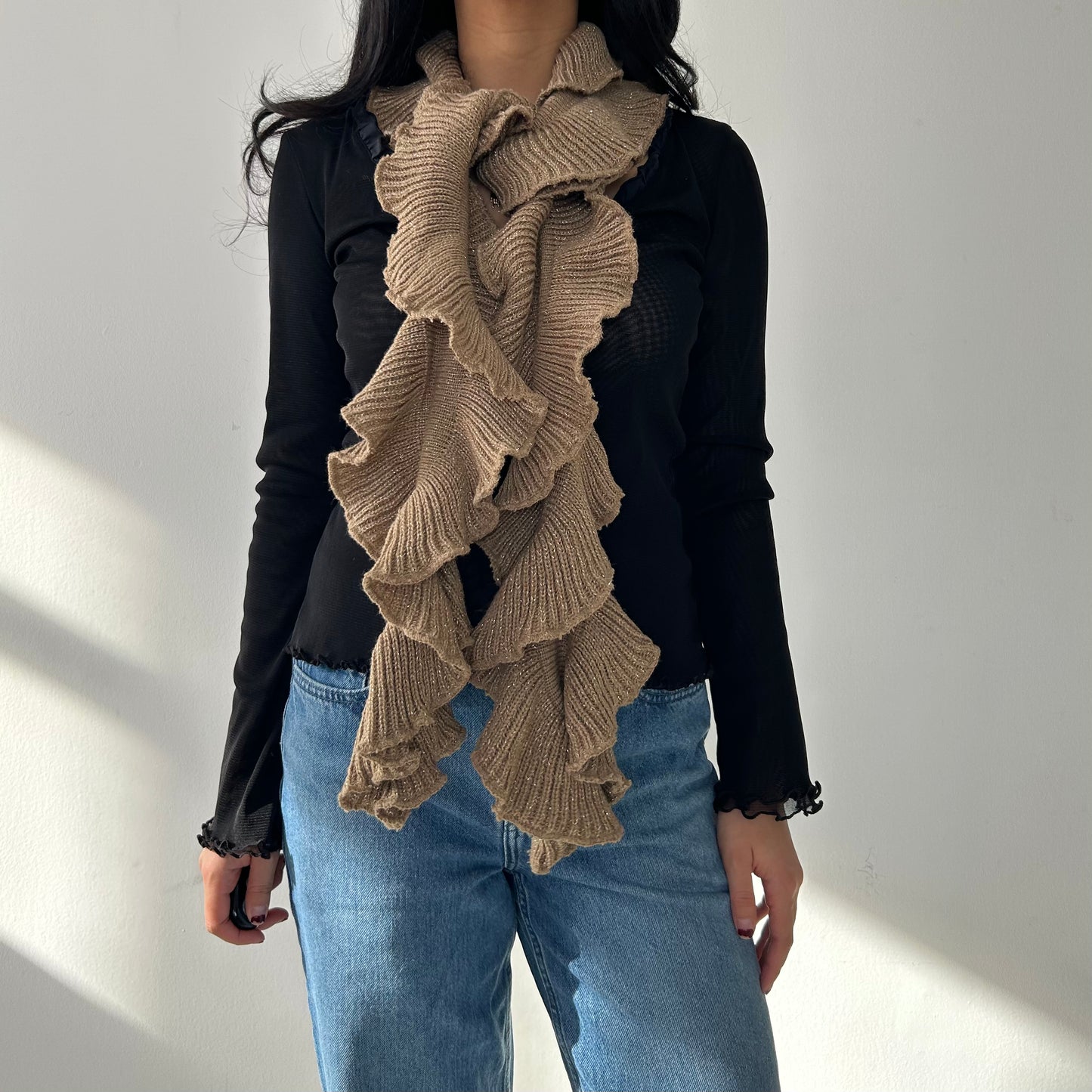 Gold Knit Ruffle Scarf